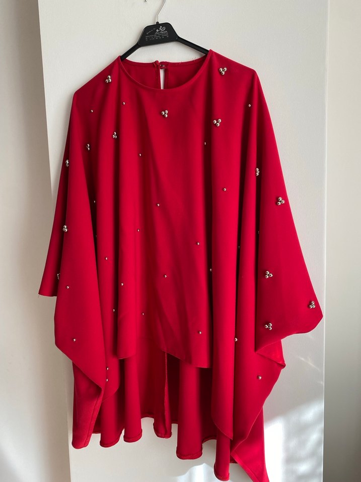 Kırmızı İşlemeli Uzun kadın bluz - Görsel 2