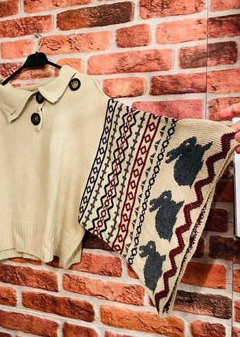 Bohem Etnik Desenli Kadın Triko Kazak - Görsel 2