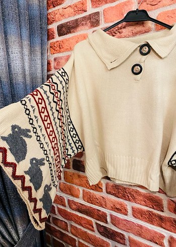 Bohem Etnik Desenli Kadın Triko Kazak - Görsel 4