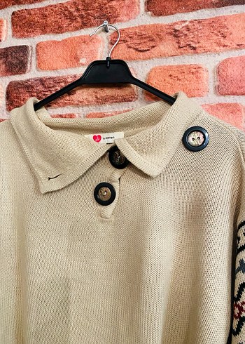 Bohem Etnik Desenli Kadın Triko Kazak - Görsel 3