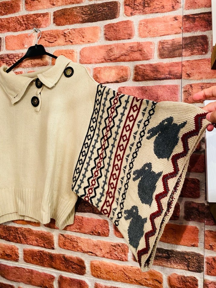 Bohem Etnik Desenli Kadın Triko Kazak - Görsel 2
