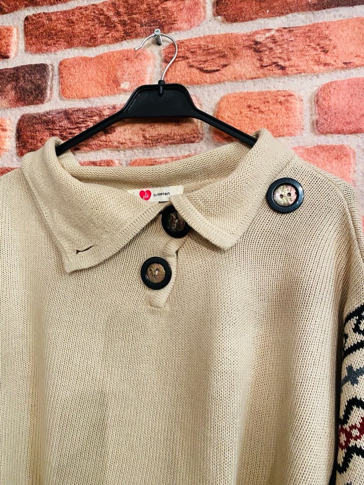 Bohem Etnik Desenli Kadın Triko Kazak - Görsel 3