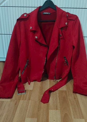 Zara Kirmizi Suet Biker Ceket Kadifemsi His