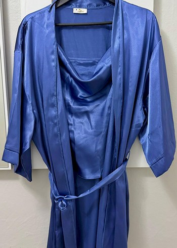 Parlak Mavi Uzun Kadın Sabahlık Pamuk Saten - Görsel 6