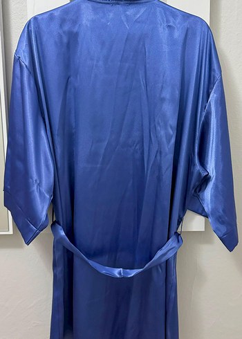 Parlak Mavi Uzun Kadın Sabahlık Pamuk Saten - Görsel 8