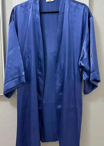 Parlak Mavi Uzun Kadın Sabahlık Pamuk Saten - Görsel 2
