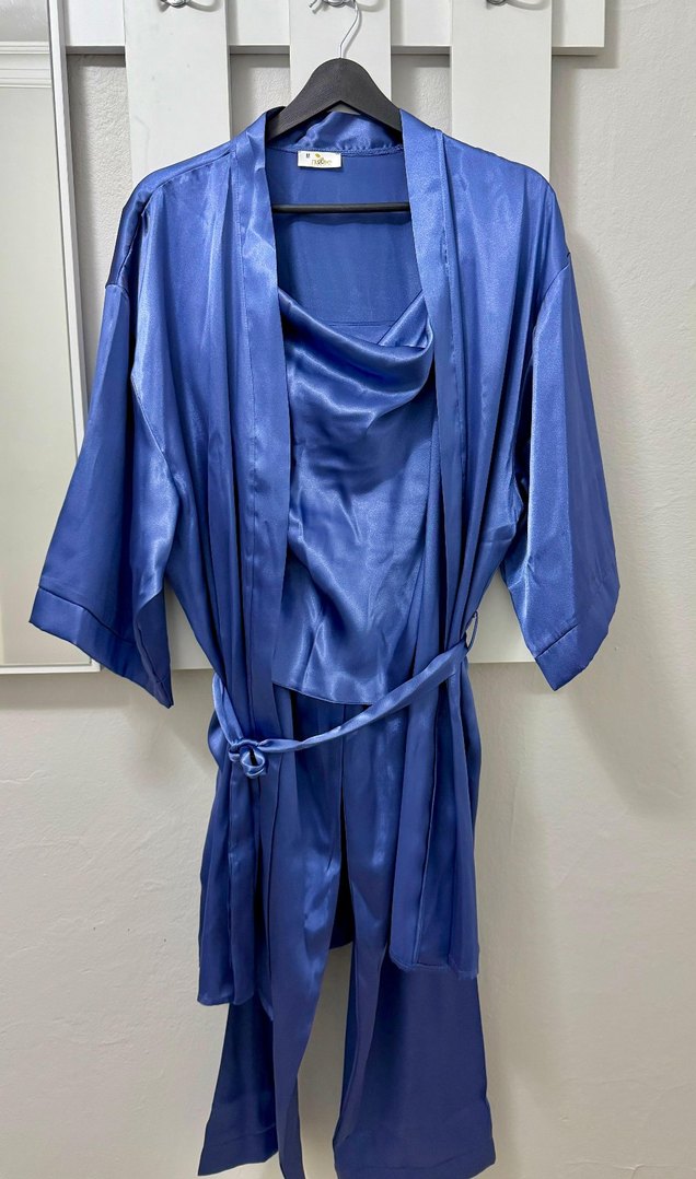 Parlak Mavi Uzun Kadın Sabahlık Pamuk Saten - Görsel 3
