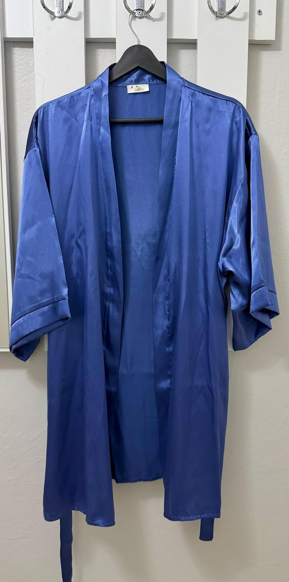 Parlak Mavi Uzun Kadın Sabahlık Pamuk Saten - Görsel 2