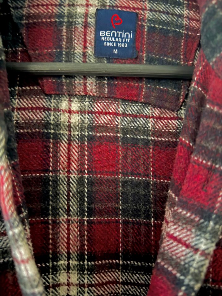 Bordo Ekoseli Düğmeli Erkek Gömlek - Görsel 3