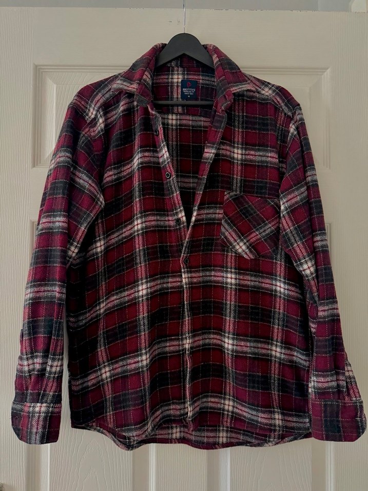 Bordo Ekoseli Düğmeli Erkek Gömlek - Görsel 2