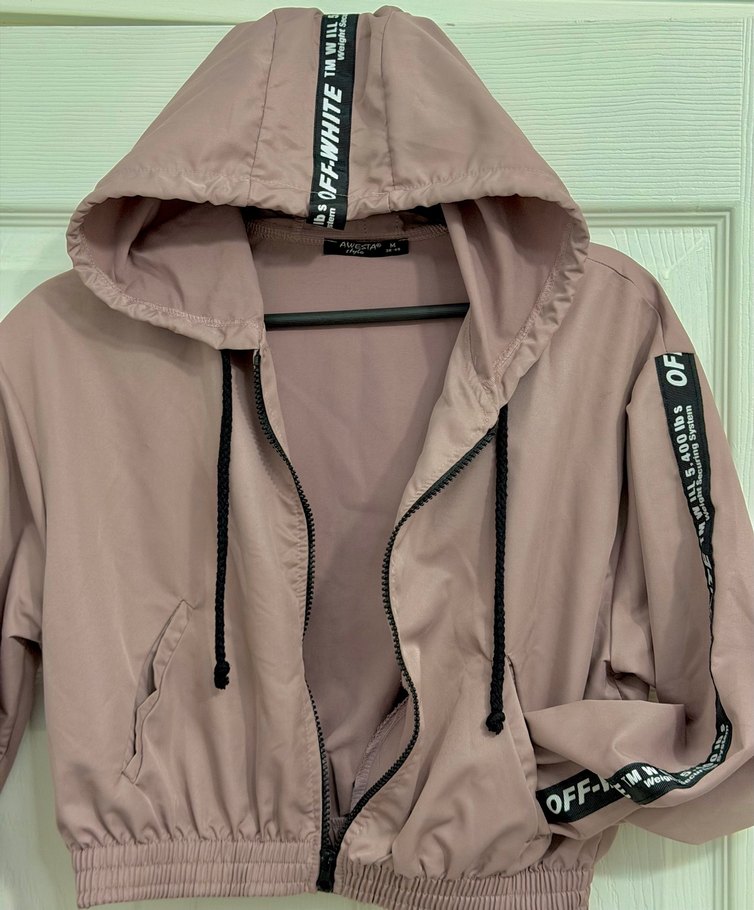 Pembe Kapüşonlu Mini Fermuarlı Ceket - Görsel 3
