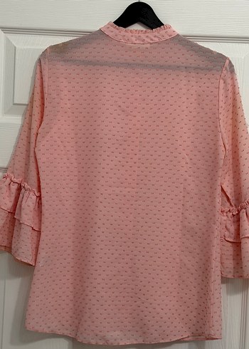 Pembe Puantiyeli Fırfırlı Bohem Bluz - Görsel 3
