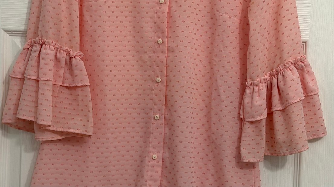 Pembe Puantiyeli Fırfırlı Bohem Bluz - Görsel 2