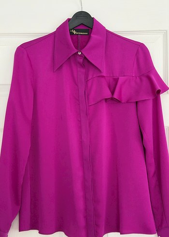 Mor Fırfırlı Uzun Kollu Kadın Gömlek - Görsel 2