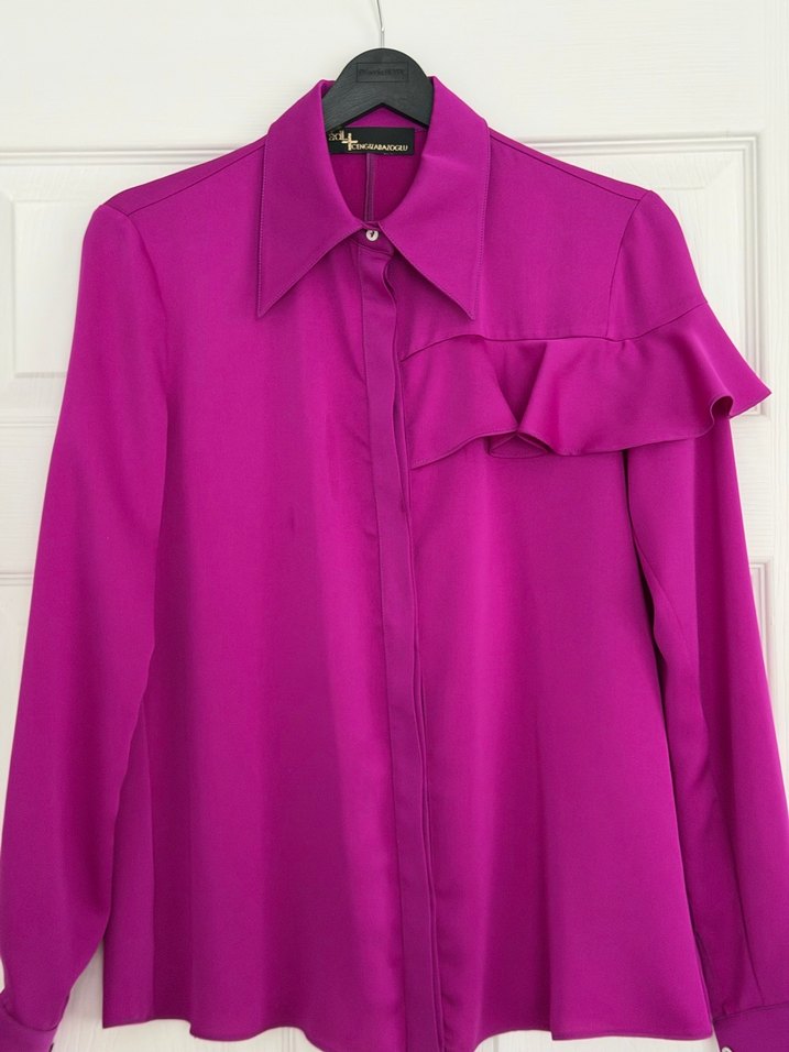 Mor Fırfırlı Uzun Kollu Kadın Gömlek - Görsel 2