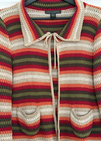 Çok Renkli Örgü Kadın Hırka - Görsel 2