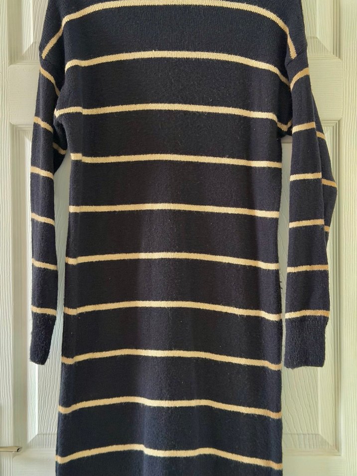 Çizgili Siyah Uzun Kollu Triko Elbise - Görsel 2