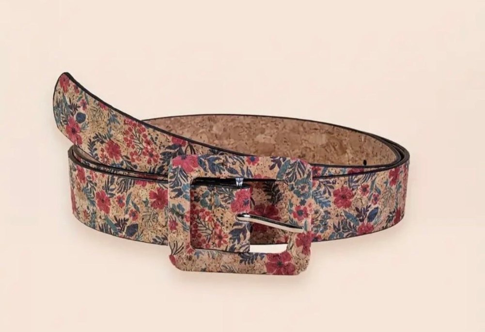 Çiçek Desenli Kahverengi Deri Kadın Kemer - Görsel 2