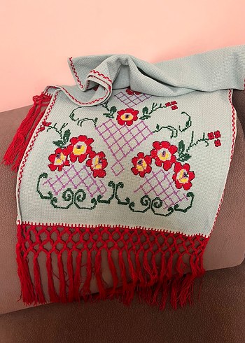 Çiçek Desenli Örgü Bohem Kadın Şal - Görsel 2