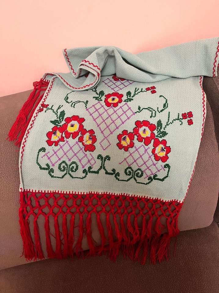 Çiçek Desenli Örgü Bohem Kadın Şal - Görsel 2