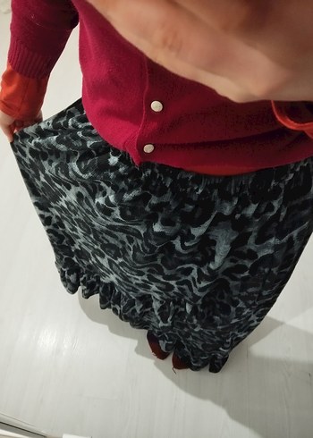 Gri Leopar Desenli Midi Etek - Görsel 3