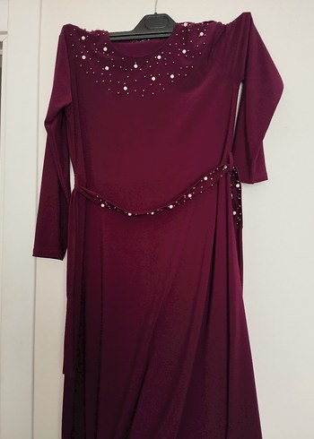 Bordo Uzun Kollu Drapeli Kadın Elbise - Görsel 3