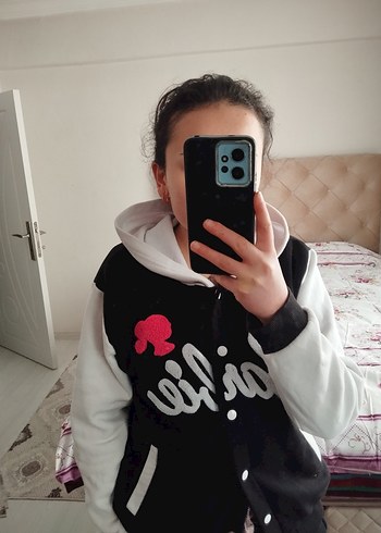 Kız  Siyah Kapüşonlu Baskılı Ceket - Görsel 2