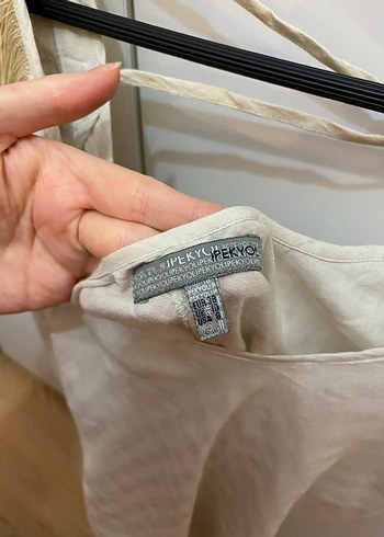 Bohem Tarzda Kolsuz Drapeli Bej Bluz - Görsel 3