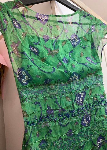 Yeşil Desenli Uzun Bohem Kadın Elbise - Görsel 4