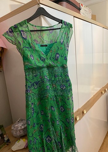 Yeşil Desenli Uzun Bohem Kadın Elbise - Görsel 3