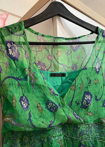 Yeşil Desenli Uzun Bohem Kadın Elbise - Görsel 2