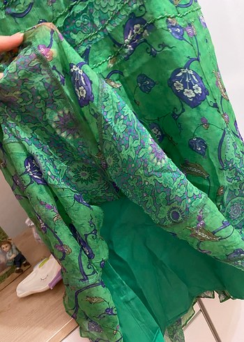 Yeşil Desenli Uzun Bohem Kadın Elbise - Görsel 5