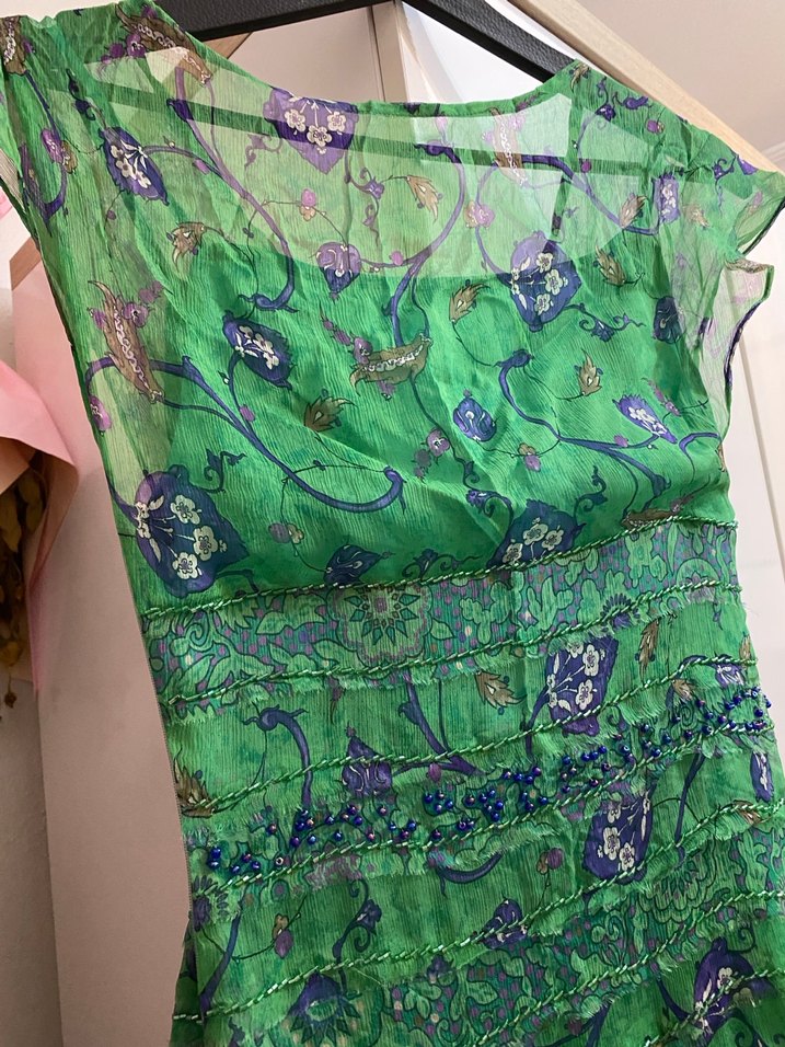 Yeşil Desenli Uzun Bohem Kadın Elbise - Görsel 4