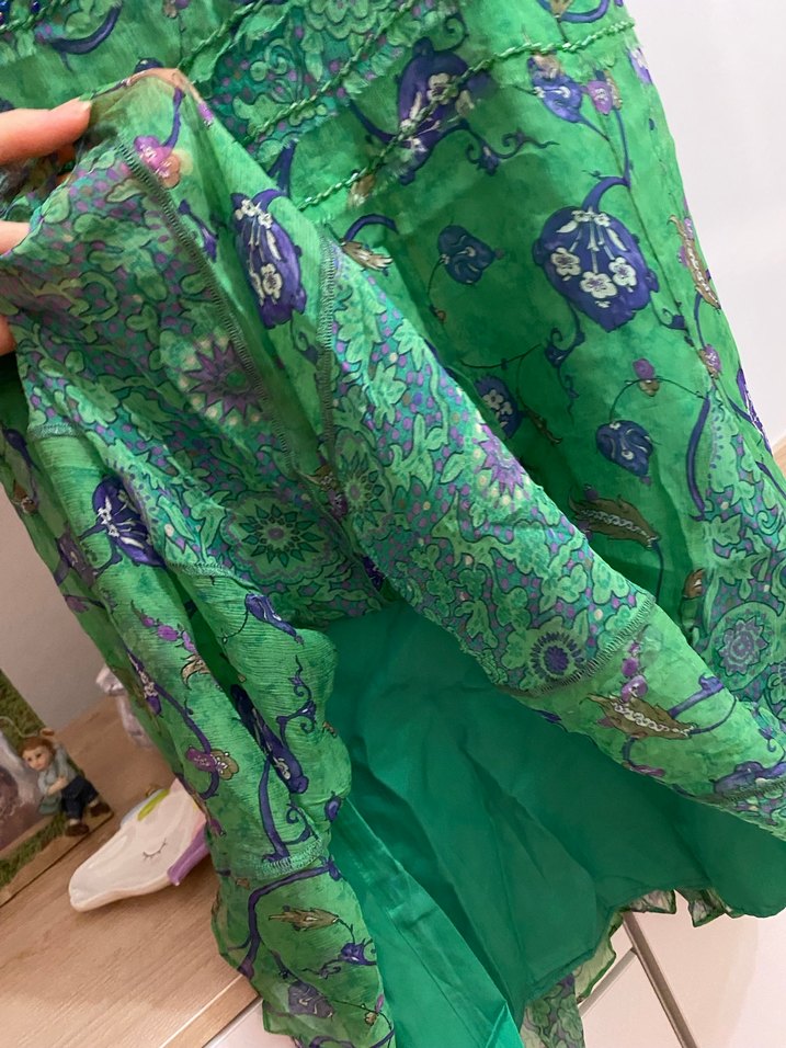 Yeşil Desenli Uzun Bohem Kadın Elbise - Görsel 5