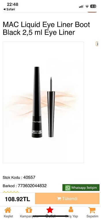  Beden Maç eyeliner siyah