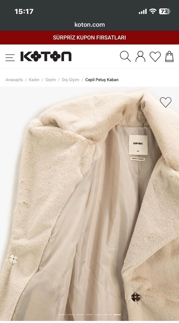 Koton peluş tüylü bej kaban - Görsel 3