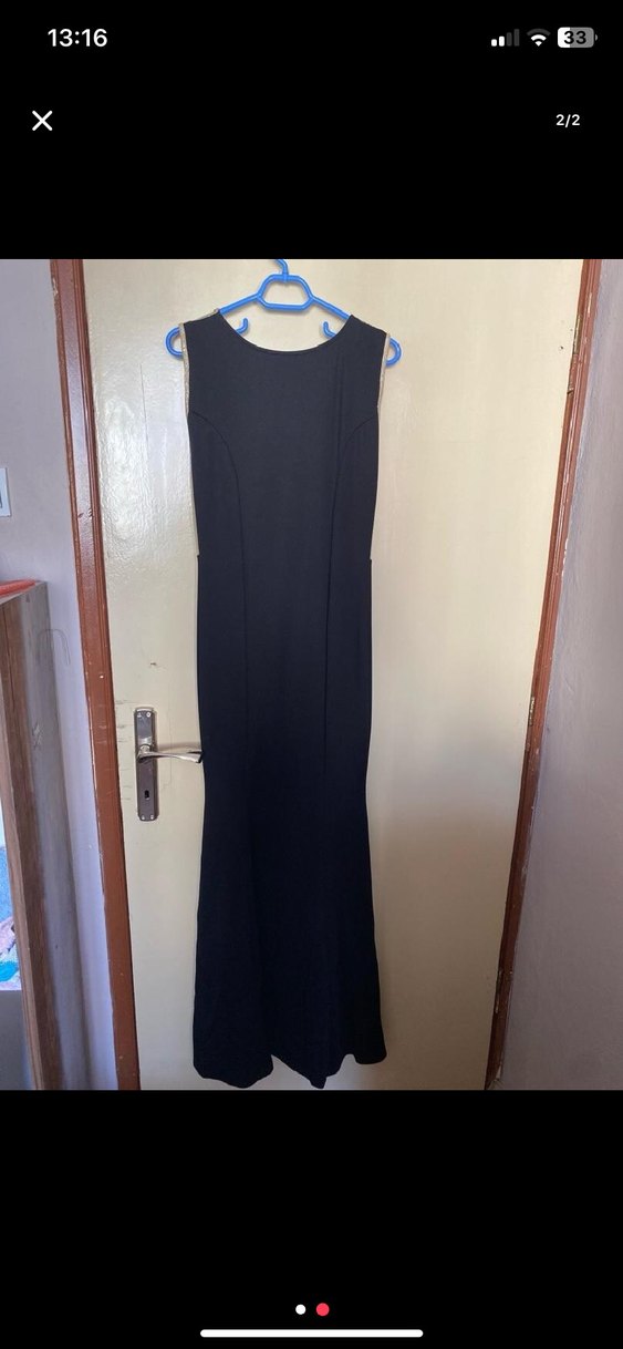 Siyah Drapeli V Yaka Uzun Abiye Elbise - Görsel 2