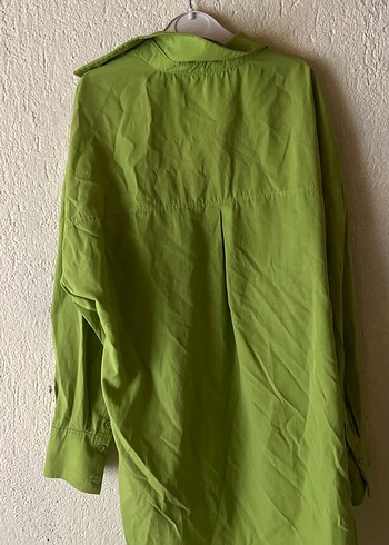 Düğmeli Yeşil Keten Kadın Gömlek - Görsel 2