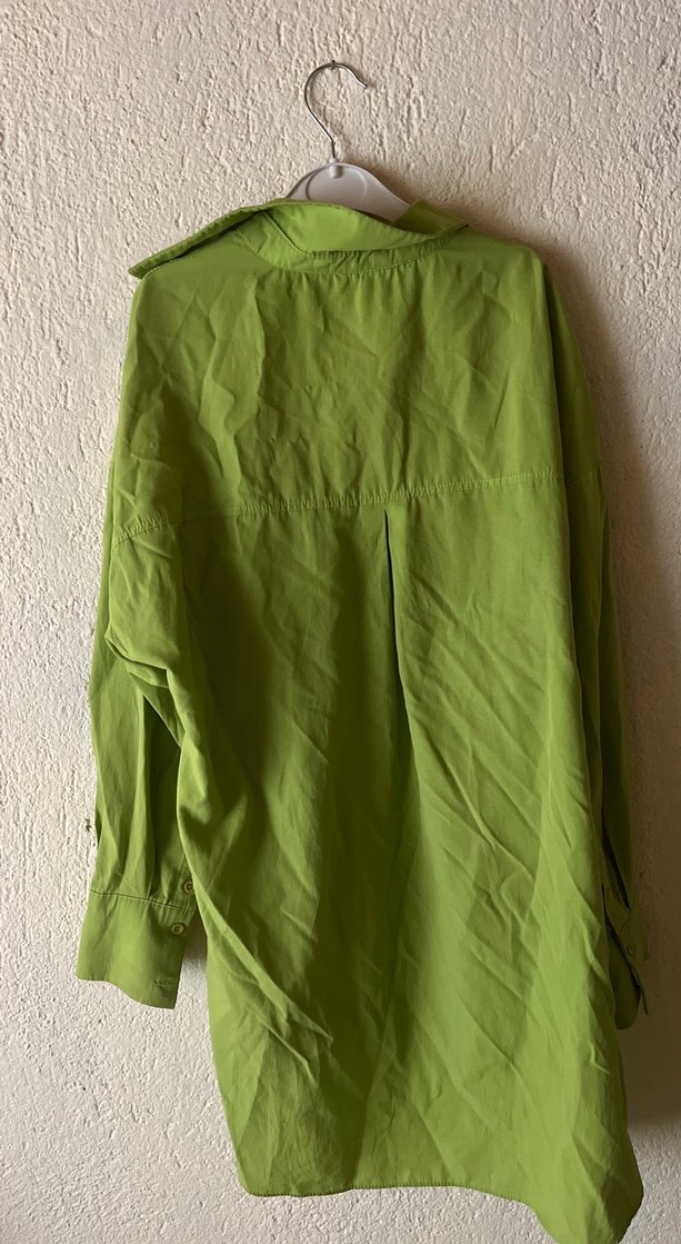 Düğmeli Yeşil Keten Kadın Gömlek - Görsel 2