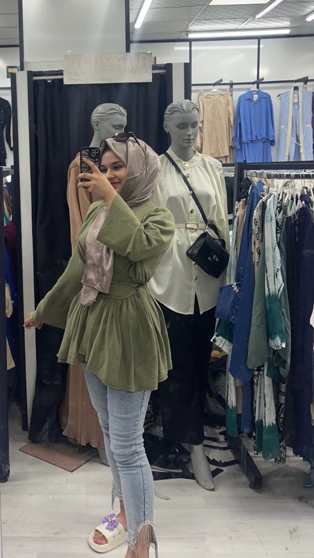 Kadın Haki Uzun Kollu Drapeli Takım - Görsel 2