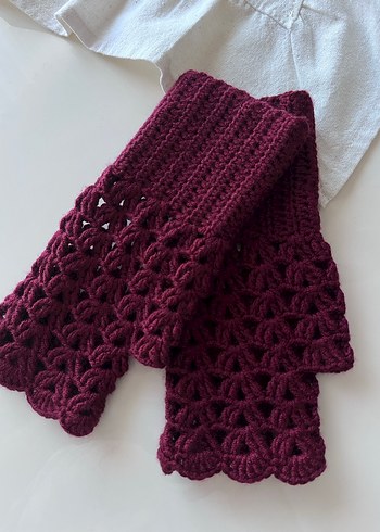 Bordo Dantel Detaylı Örgü Kadın Eldiveni - Görsel 3