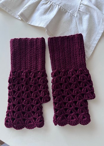 Bordo Dantel Detaylı Örgü Kadın Eldiveni - Görsel 4