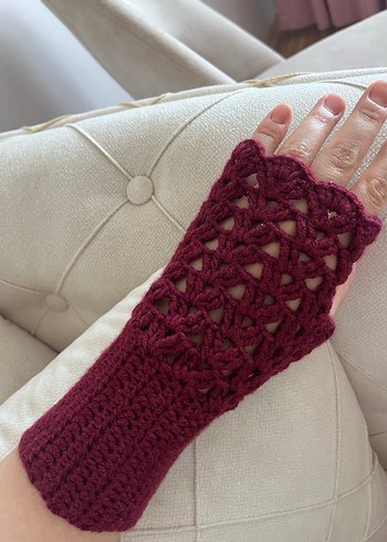 Bordo Dantel Detaylı Örgü Kadın Eldiveni - Görsel 2