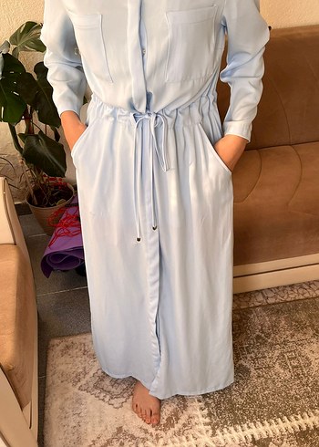 V Yaka Mavi elbise - Görsel 3