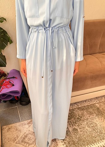 V Yaka Mavi elbise - Görsel 4