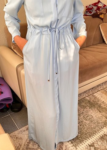 V Yaka Mavi elbise - Görsel 2