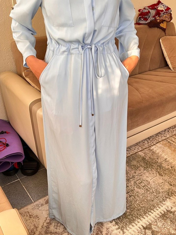 V Yaka Mavi elbise - Görsel 2