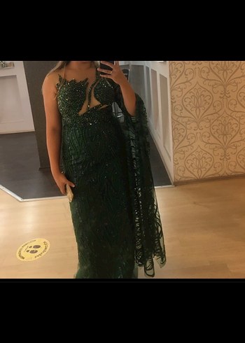 Yeşil Parlak  Uzun Abiye Elbise - Görsel 3