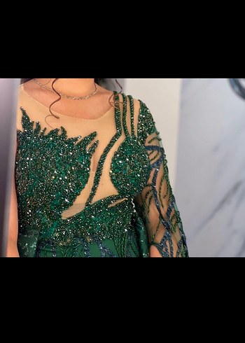 Yeşil Parlak  Uzun Abiye Elbise - Görsel 2