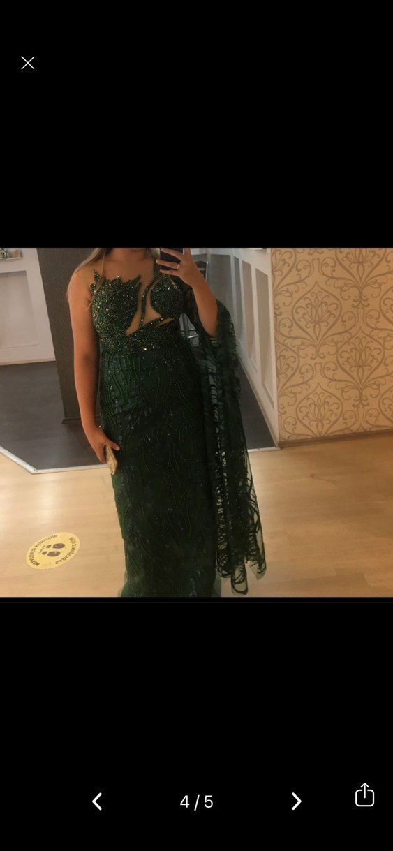 Yeşil Parlak  Uzun Abiye Elbise - Görsel 3